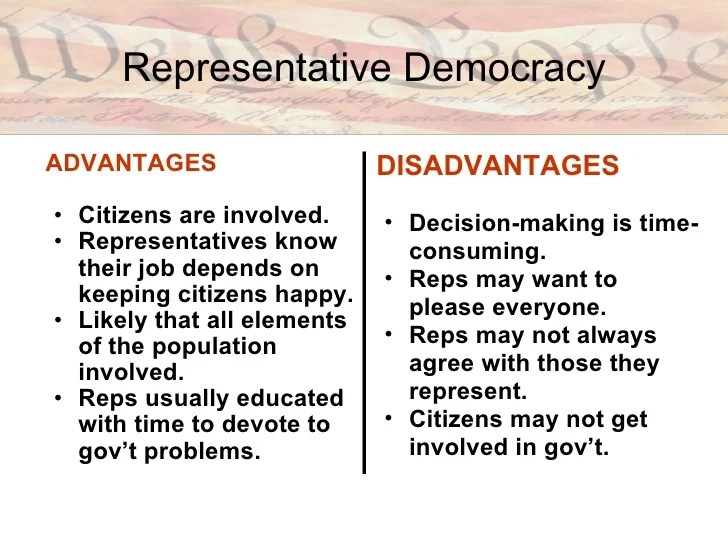 Advantages and disadvantages of a representative democracy